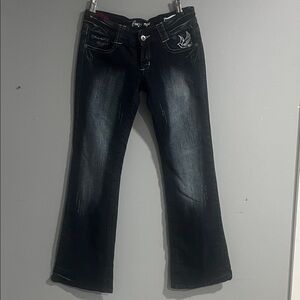 Crazy Age Woman’s Dark Blue Bootcut Women’s Jeans with Embroidered Back Detail